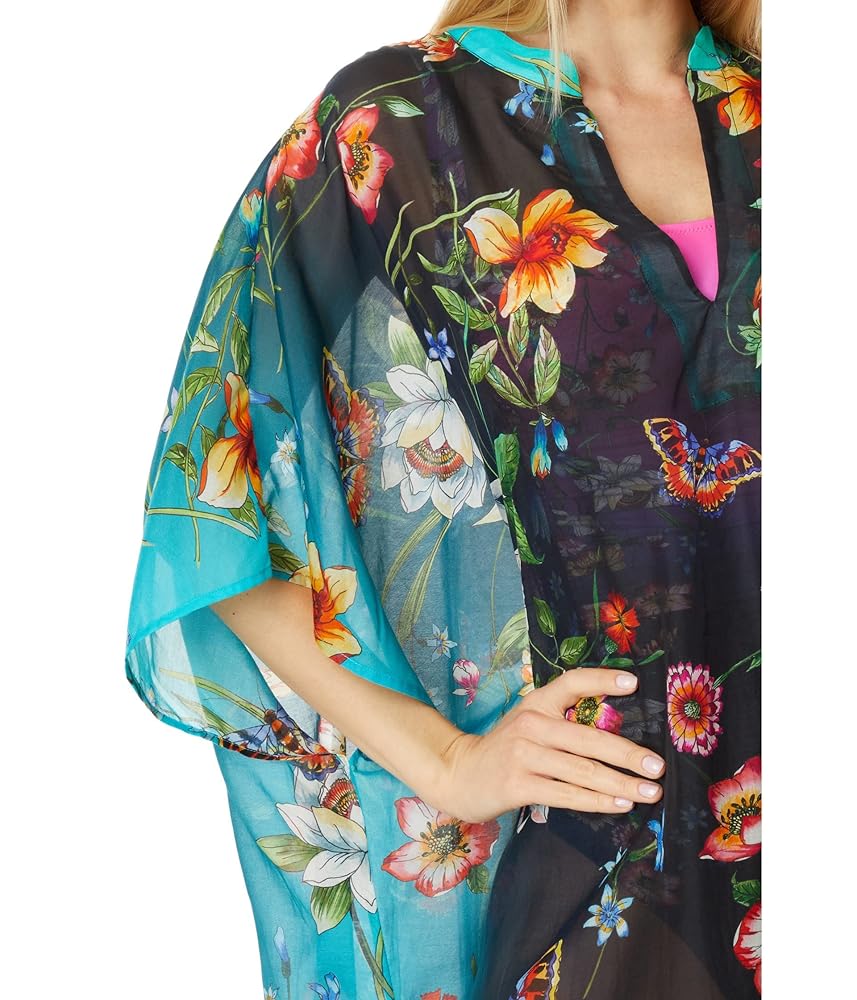 Johnny Was Ombre Garden Black Kaftan Cover-Up Multi LG/XL at